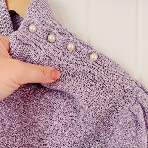 Vintage Lavender Button Neck Puffed Shoulder Long Sleeved Turtle Neck Sweater XS - Picture 3 of 7